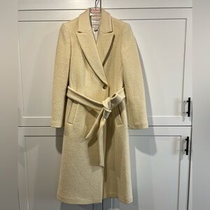 Elegant Cream Belted Women's Coat